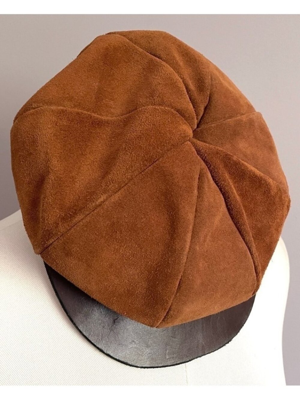 Vintage Brown Suede Leather Floppy Newsboy Panel Hat - Small, Unisex - Picture 2 of 8